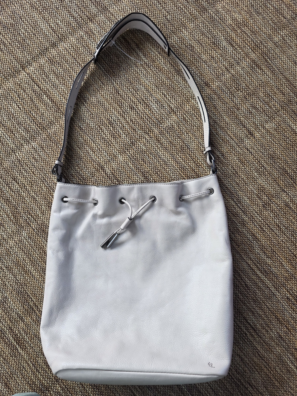 Elliott Lucca Pale Gray Genuine Leather Bucket Hobo Bag